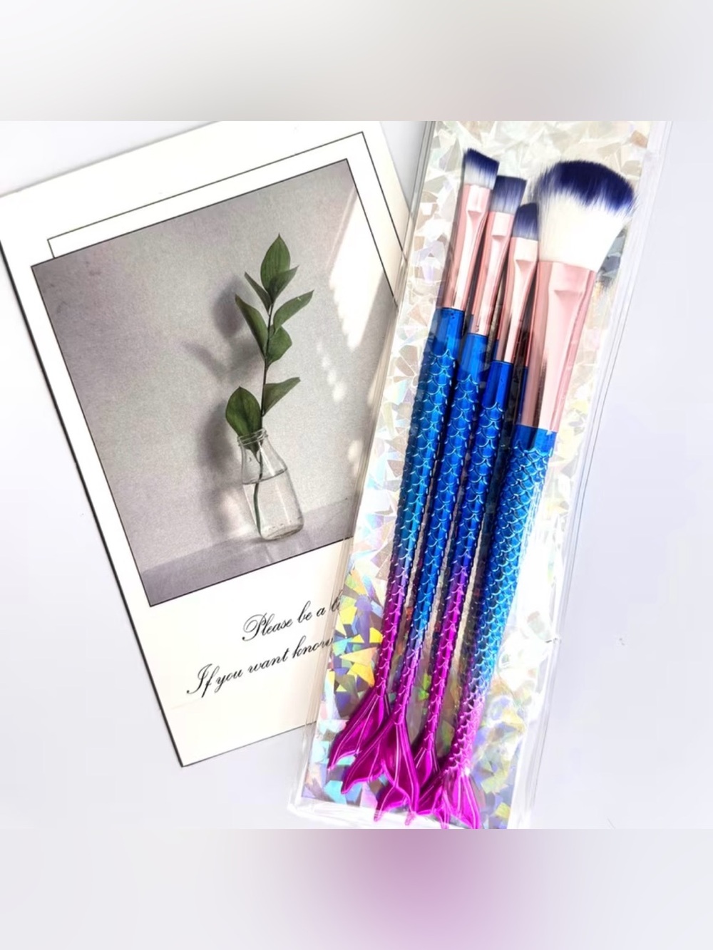 Mermaid Tail Makeup Brush Set - Blue & Pink